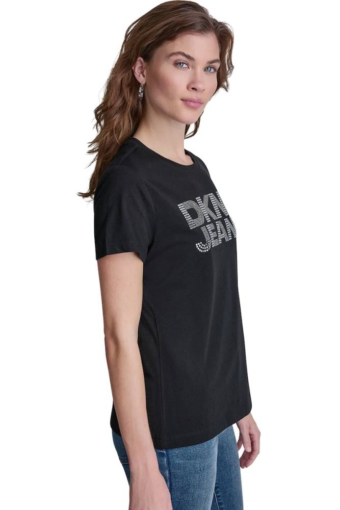 DKNY JEANS STACKED RHINESTONE DOME TEE