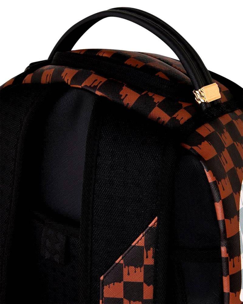 SPRAYGROUND BROWN AND CREAM DRIP CHECK SHARK DLXSV BACKPACK