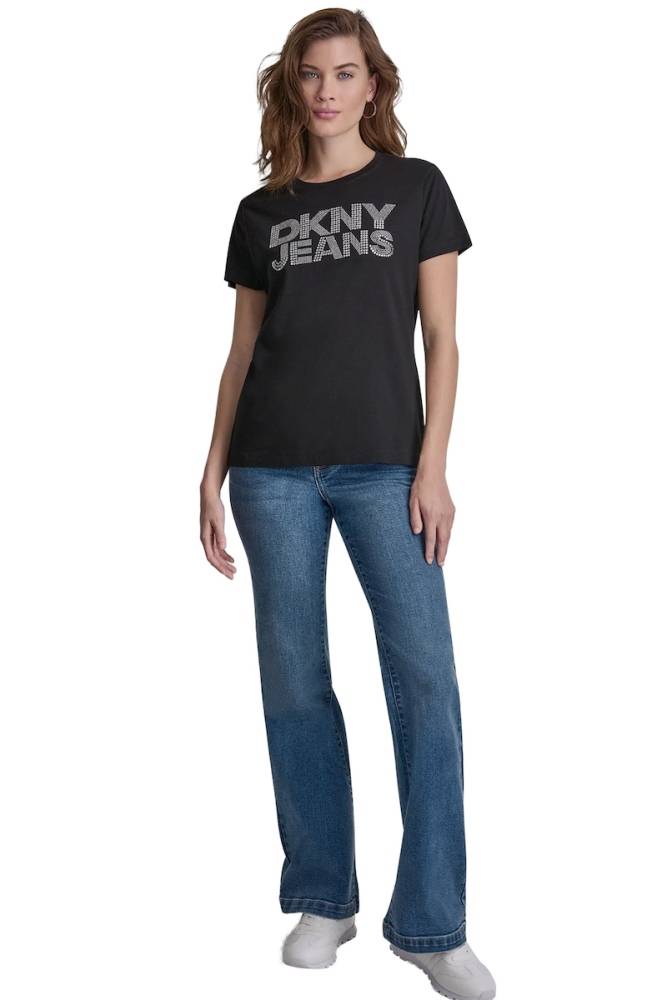 DKNY JEANS STACKED RHINESTONE DOME TEE