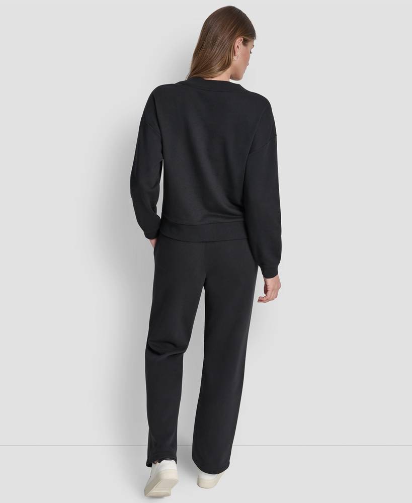 DKNY METALLIC BUBBLE LOGO V-NECK PULLOVER