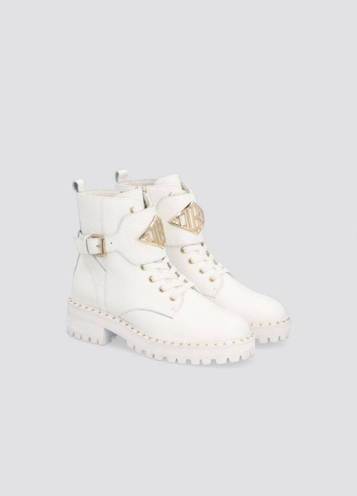 LIU JO PINK 127 BIKER LEATHER COMBAT BOOTS