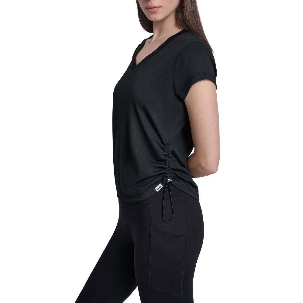 DKNY SHORT SLEEVE TECH TEE WITH RUCHED SIDE SEAMS