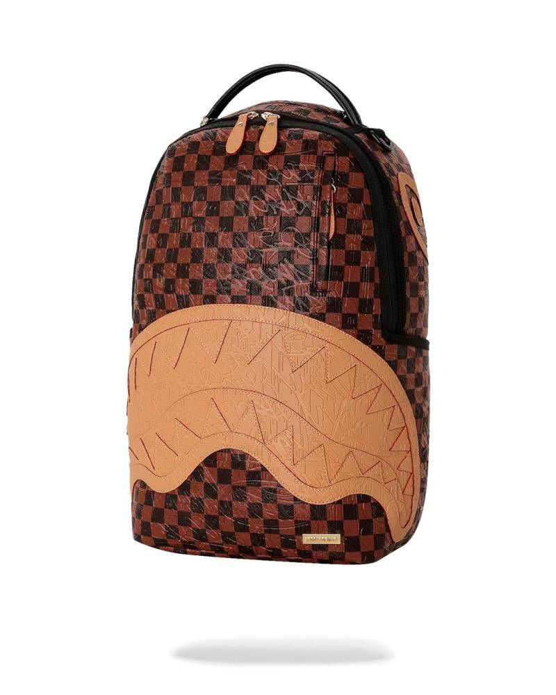 SPRAYGROUND EMBOSSED CHECK BROWN DLXSV BACKPACK