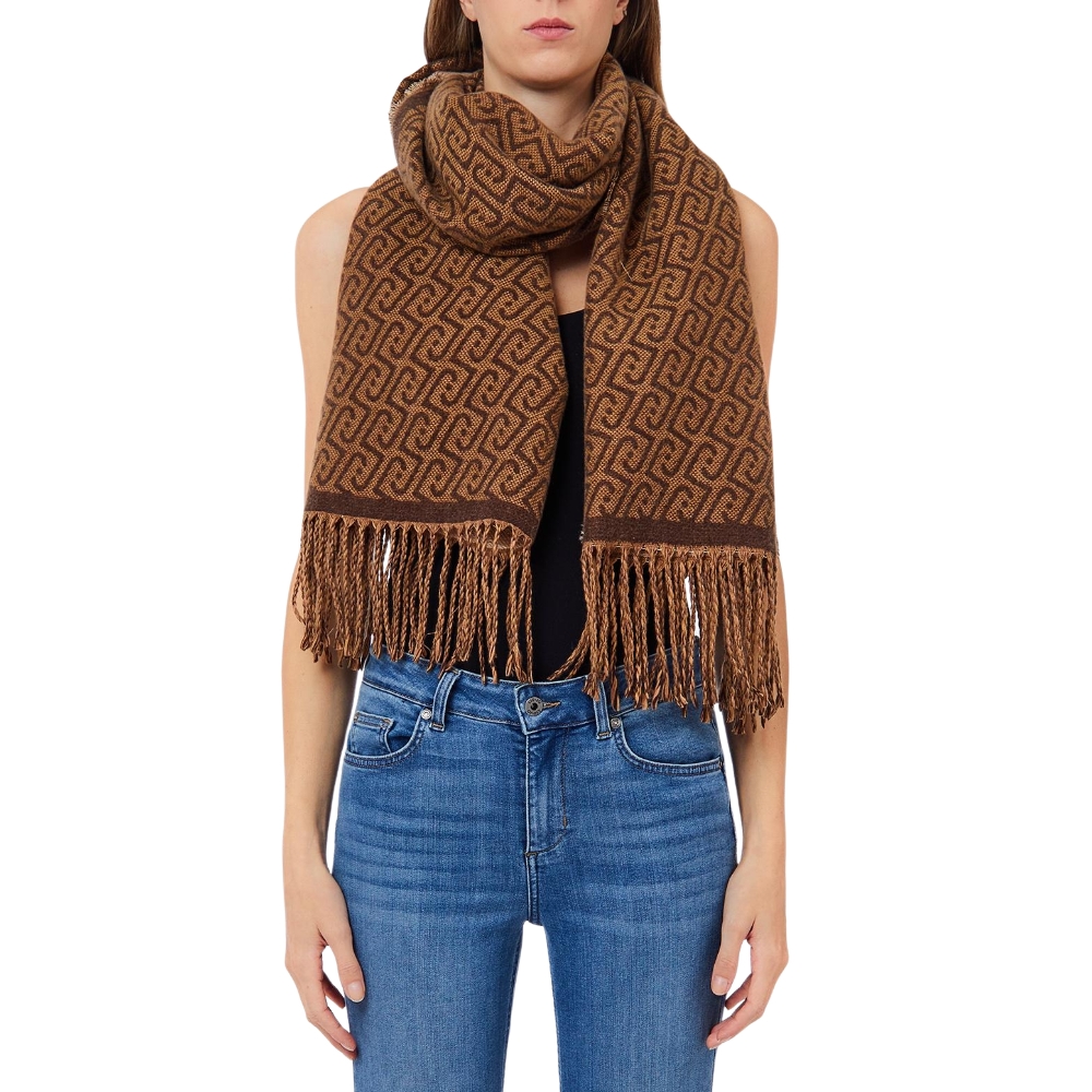 LIU JO MONOGRAM PATTERN FRINGED SCARF