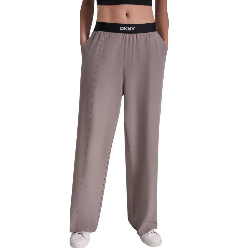 DKNY HIGH-RISE MODIFIED WIDE LEG PANT W/LOGO ELASTIC WAISTBAND