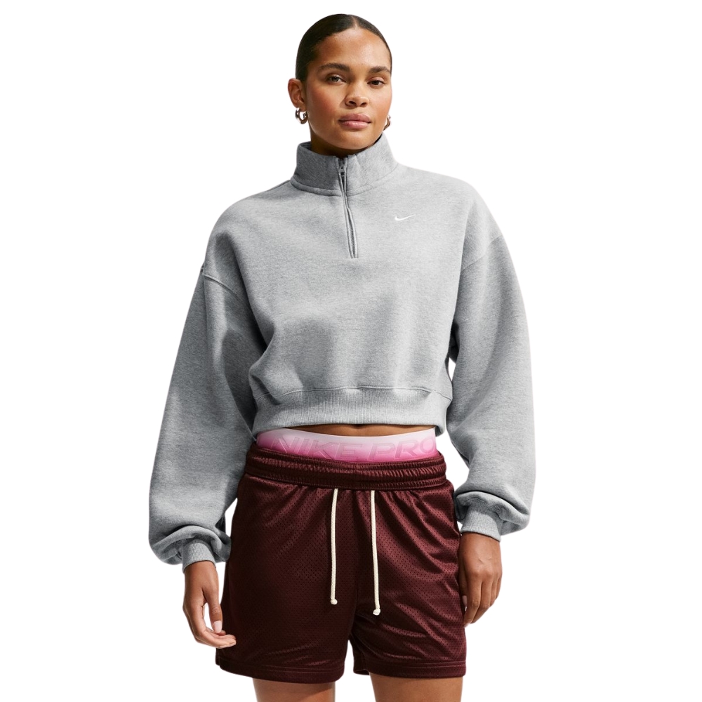 NIKE WOMENS STUDIO MEDIUM-WEIGHT 1/4 ZIP CROPPED TOP