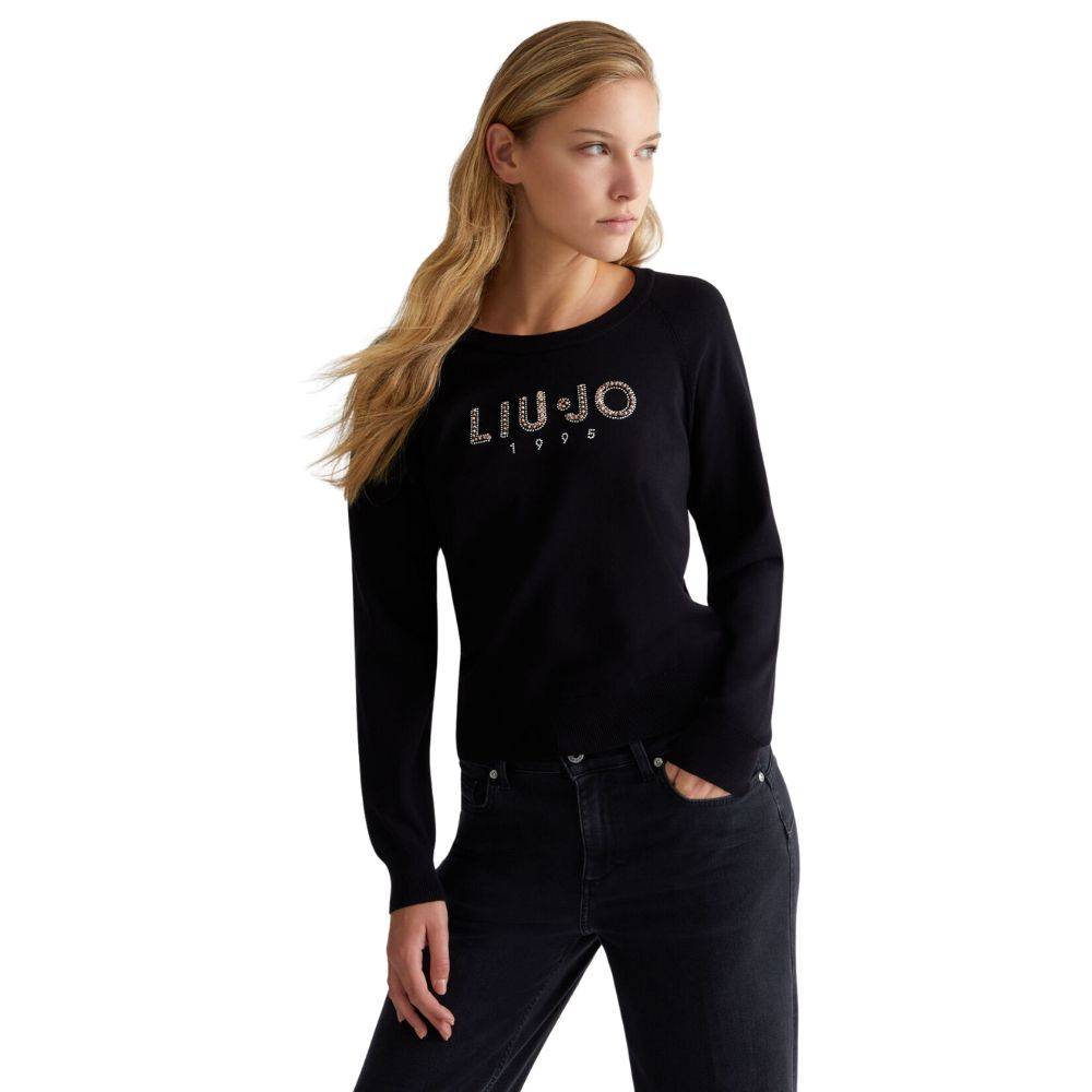 LIU JO KNITTED SWEATER WITH GEMSTONES LOGO