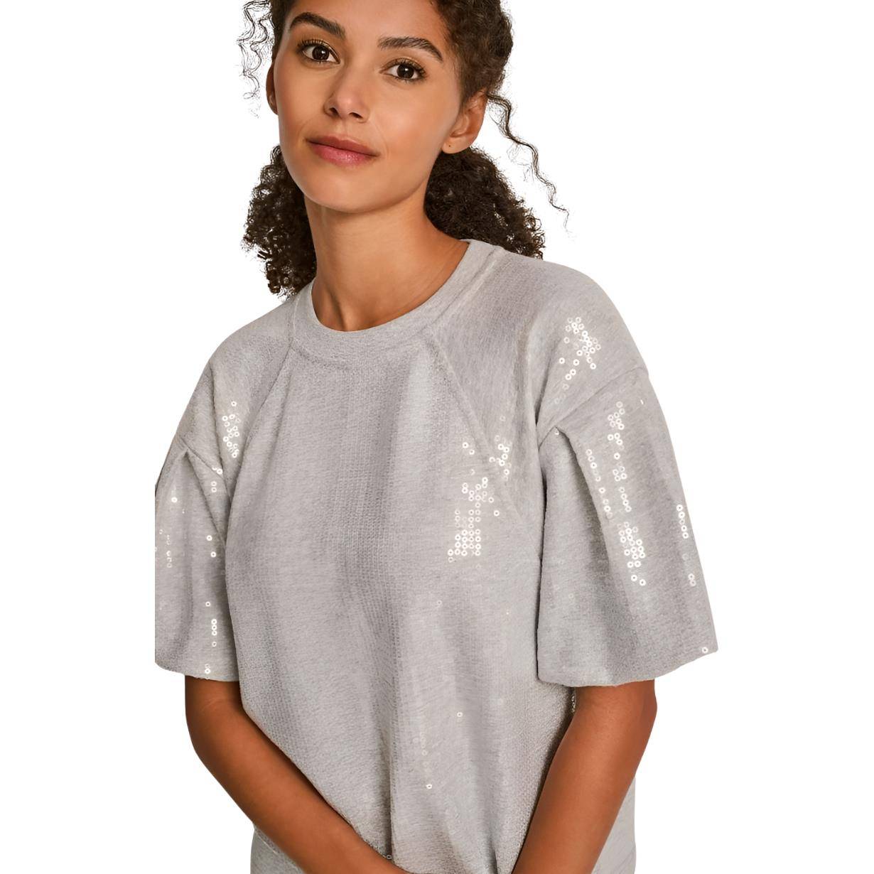 DKNY SEQUIN PUFF SHORT SLEEVE SWEATER TOP
