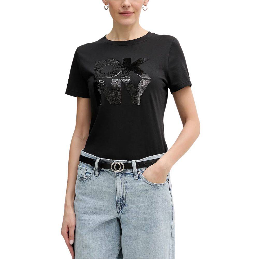 DKNY SEQUIN LOGO CREW NECK TEE
