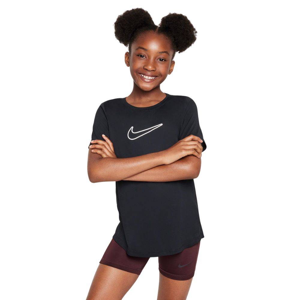 NIKE GIRLS DRI-FIT FITTED SHORT-SLEEVE TOP