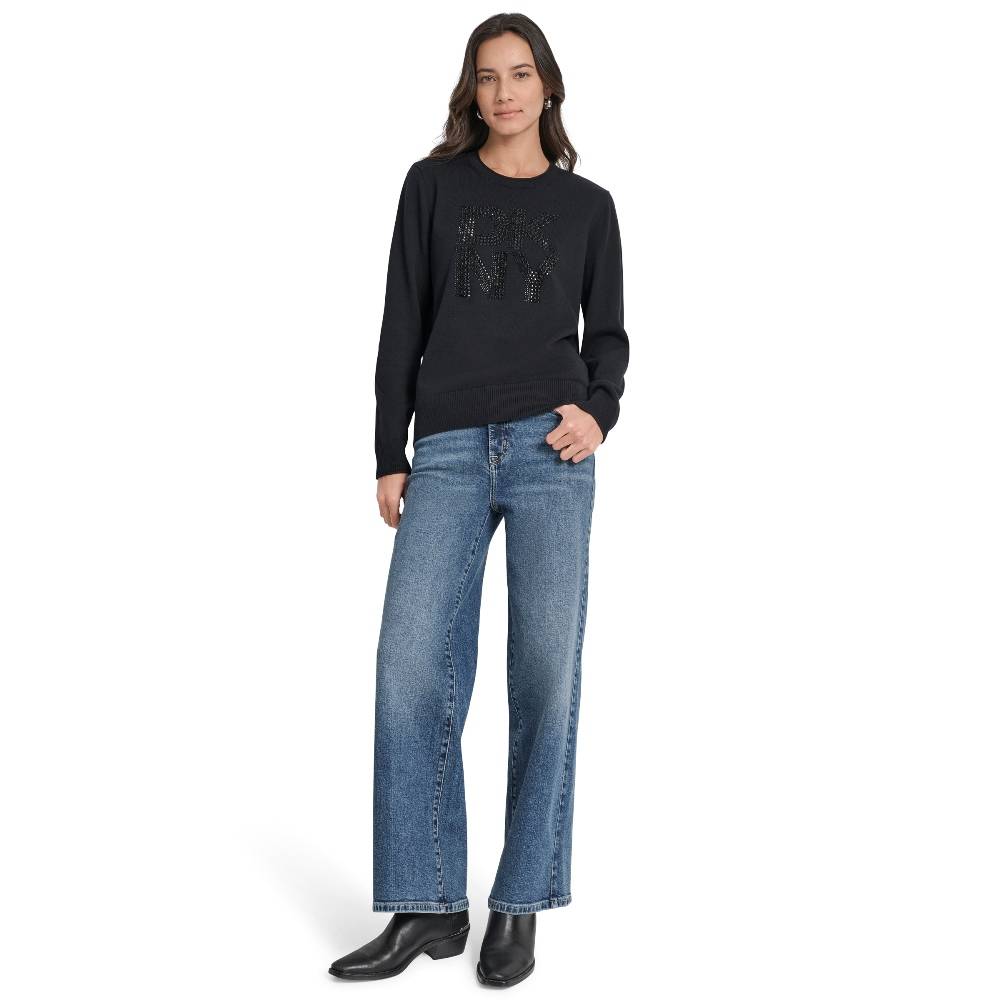 DKNY EMBELLISED KNITTED CREW TOP