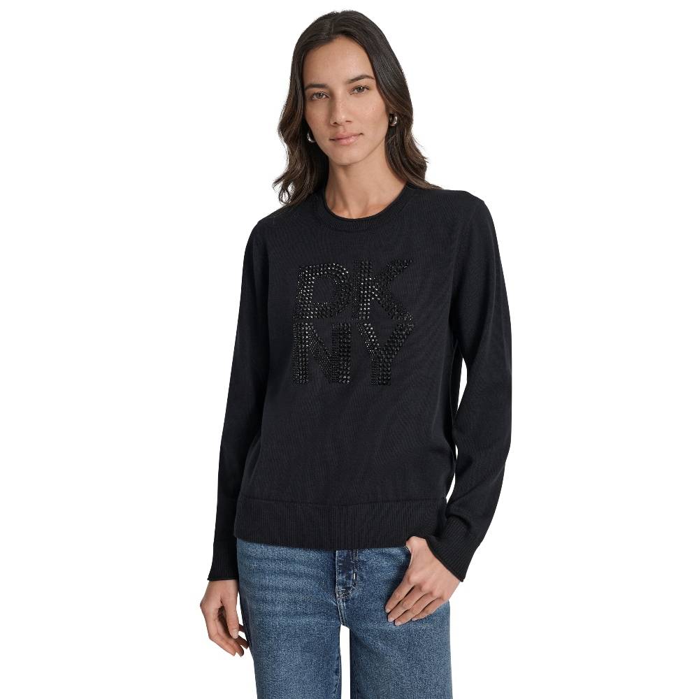 DKNY EMBELLISED KNITTED CREW TOP