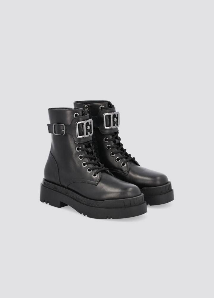 LIU JO LOVE 15 GENUINE LEATHER PLATFORM COMBAT BOOT