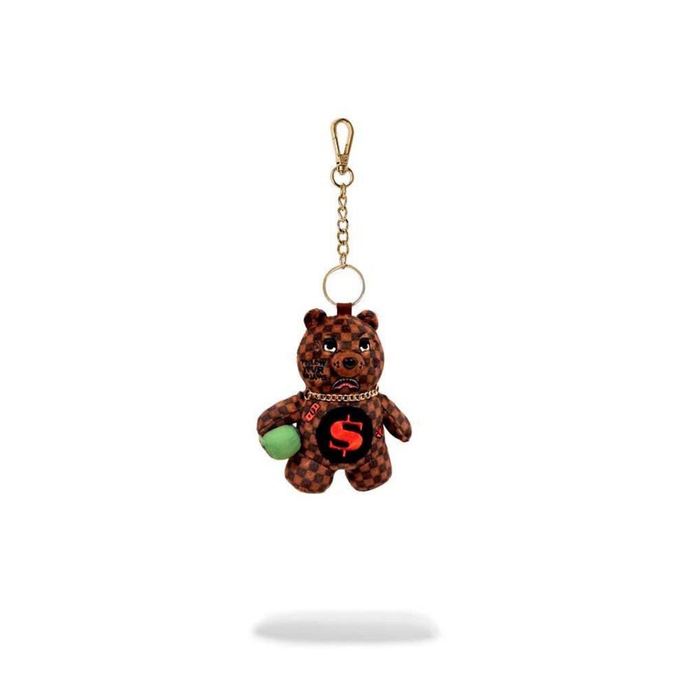 SPRAYGROUND SIP WTF BUBBLY BROWN CHECK BEAR KEYCHAIN
