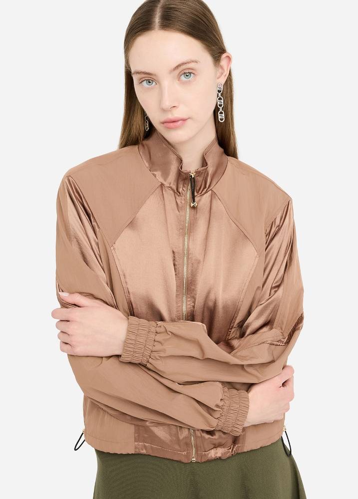 LIU JO ZIP OVERSHIRT JACKET WITH SATIN/NYLON INSERTS