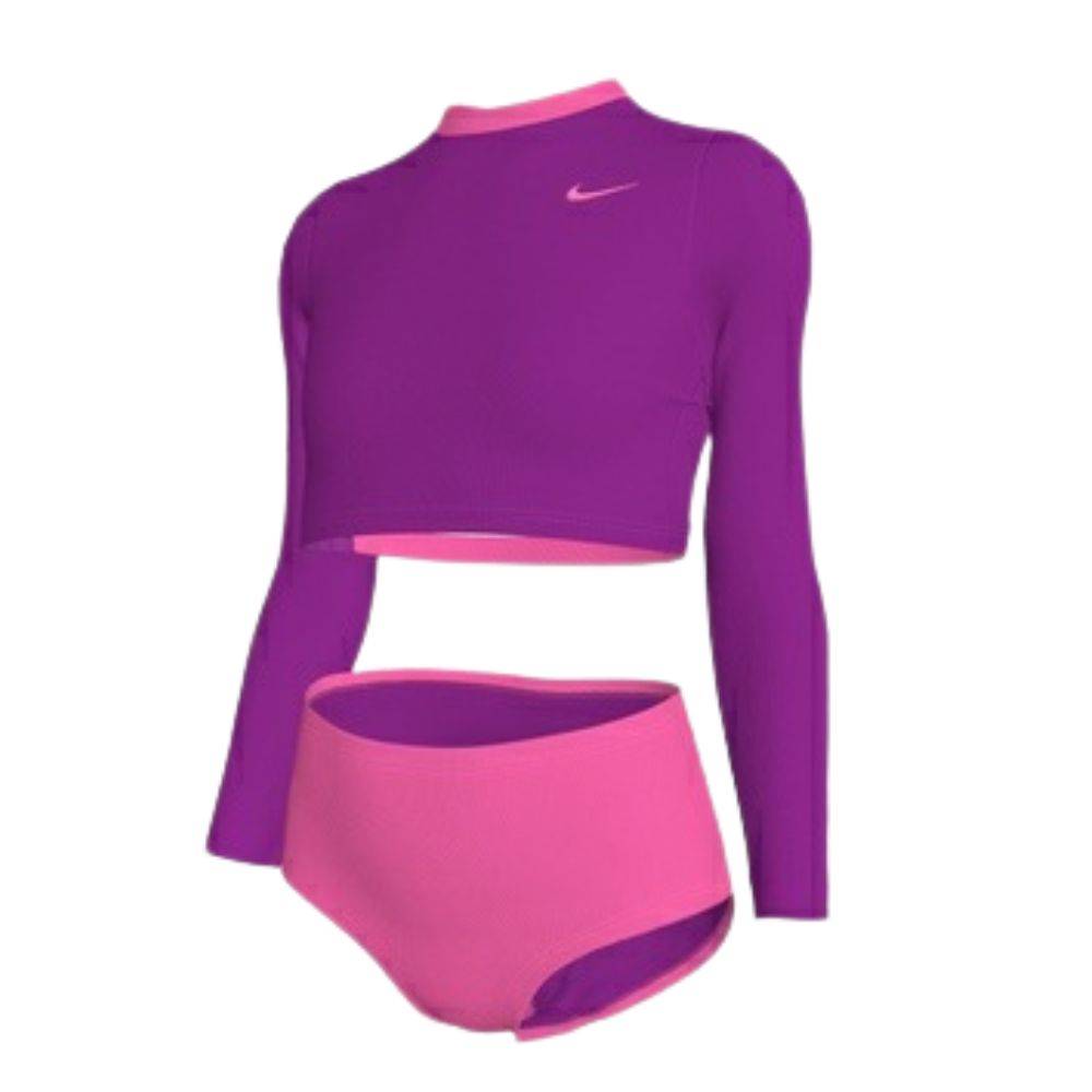 NIKE GIRLS COLOR BLOCK LONG SLEEVE CROP TOP