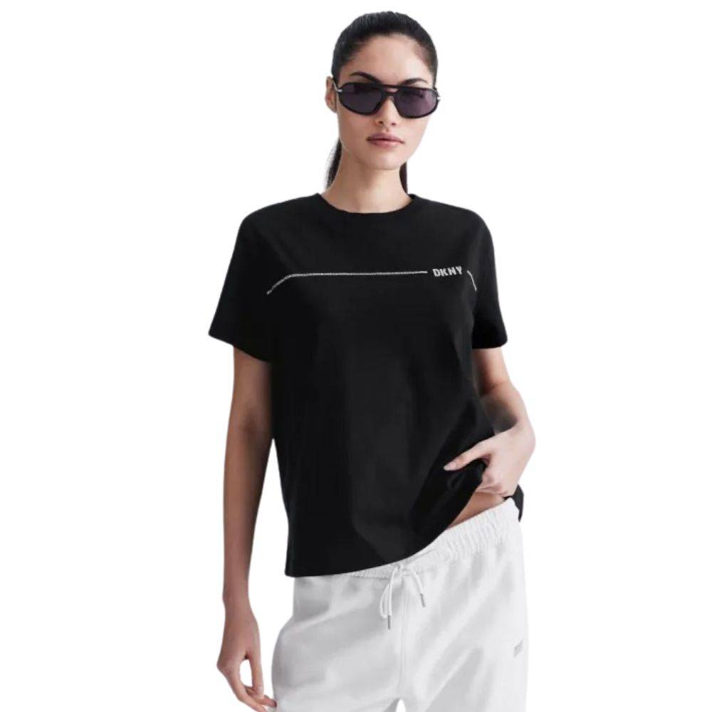 DKNY RHINESTONE STRIPE LOGO TEE