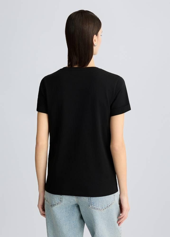 LIU JO COTTON T-SHIRT WITH LOGO AND RHINESTONES
