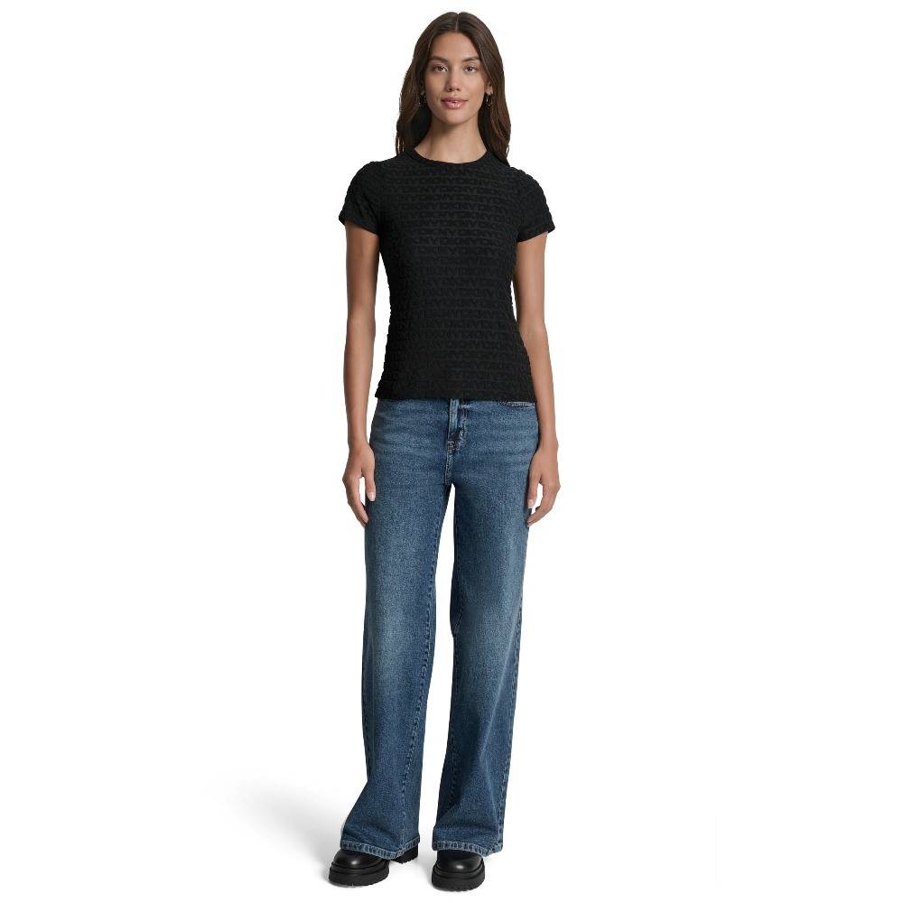 DKNY LOGO JACQUARD SHORT SLEECE CREW NECK TEE