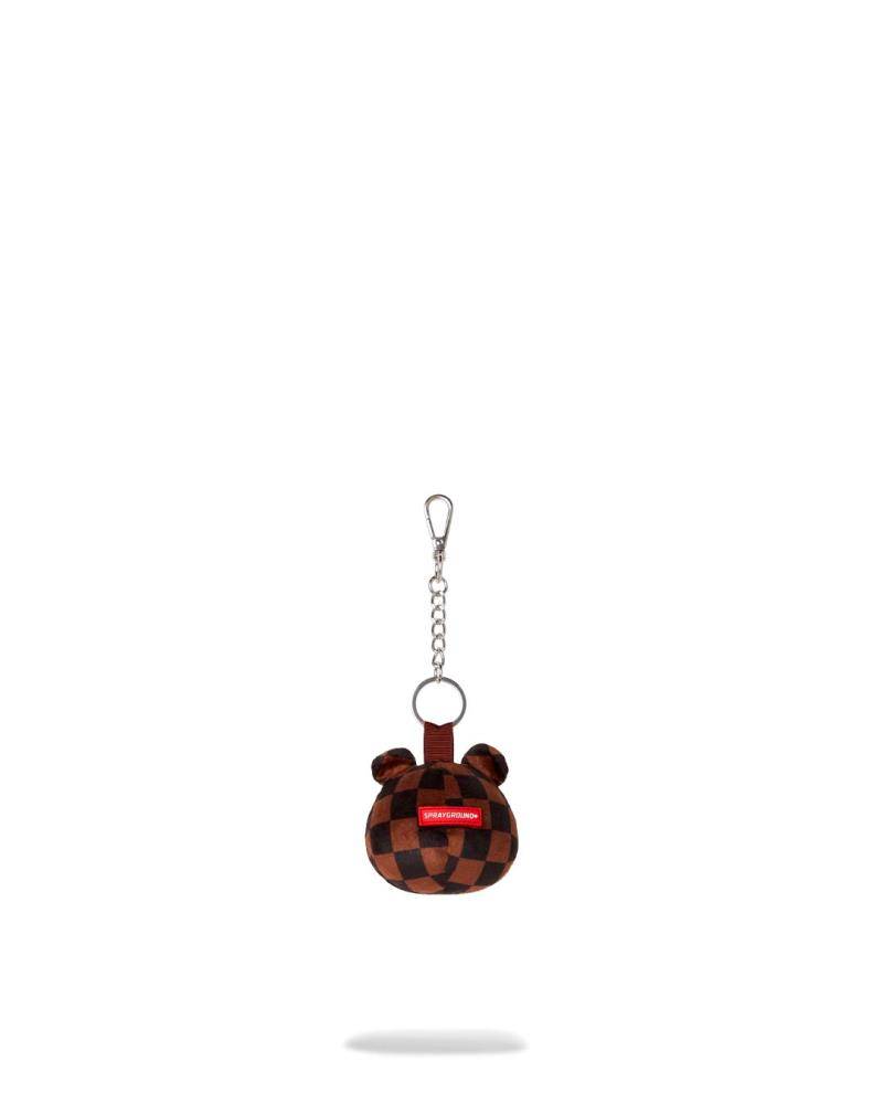 SPRAYGROUND BROWN CHECKER BEAR HEAD KEYCHAIN