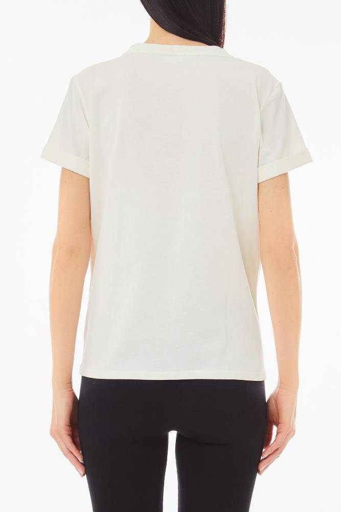LIU JO COTTON T-SHIRT WITH LOGO AND RHINESTONES