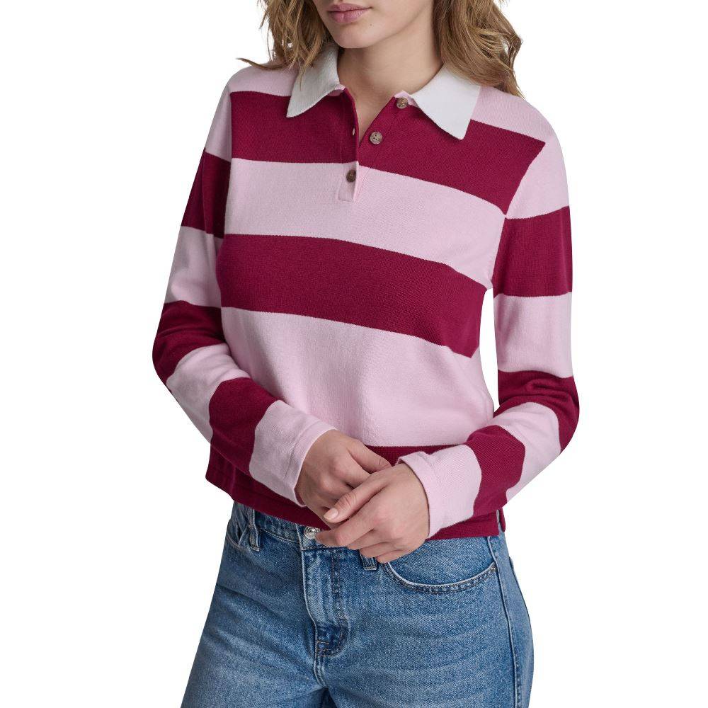 DKNY LONG SLEEVE STRIPE POLO