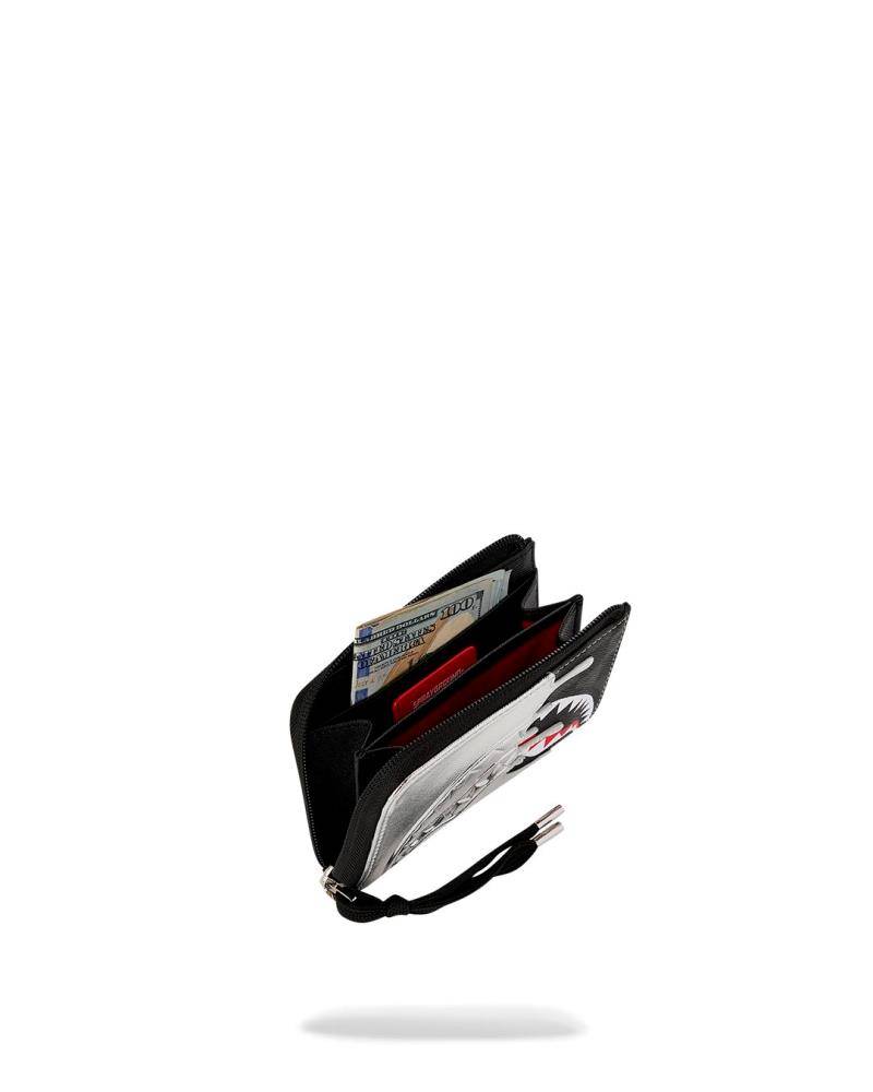 SPRAYGROUND SILVER SIDE DRIP BLACK CHECK WALLET