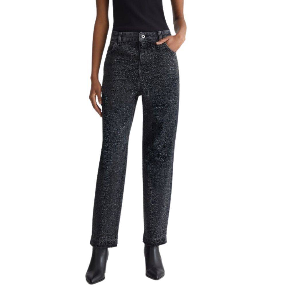 LIU JO STRAIGHT LEG HIGH WAIST EMBELLISHED JEANS