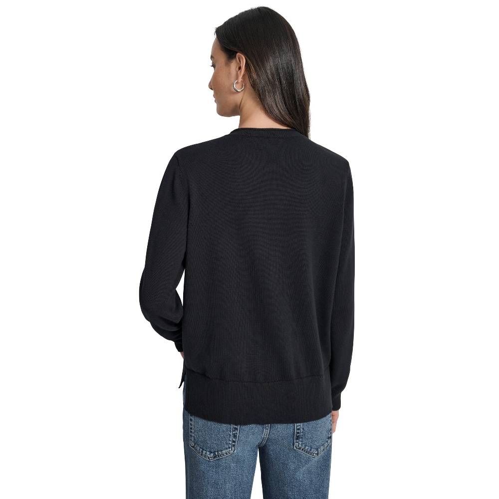 DKNY EMBELLISED KNITTED CREW TOP